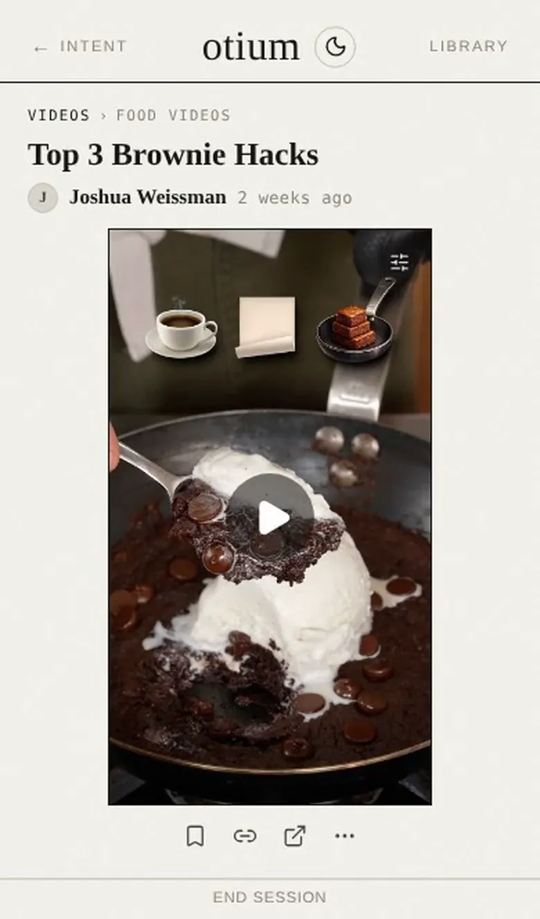 A vertical video plays where it sits, in the same frame a news article or a webcomic gets.
